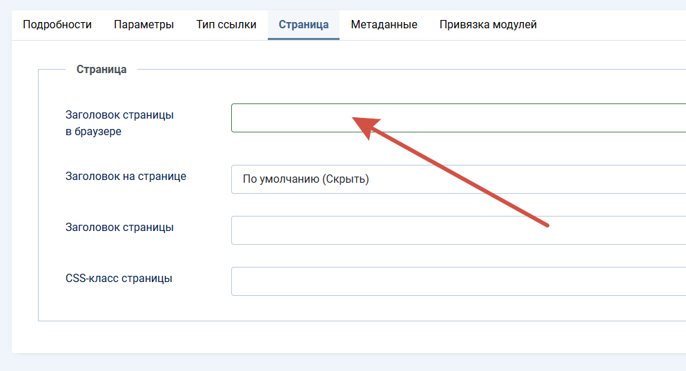 H1 в настройках пункта меню