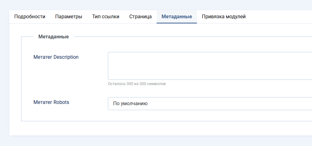 Мета-тег description в настройках пункта меню