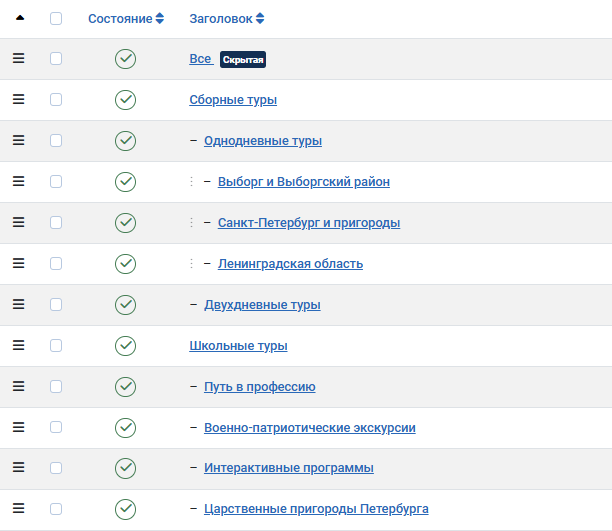 Список категорий туров в АтомсТревел Коннект